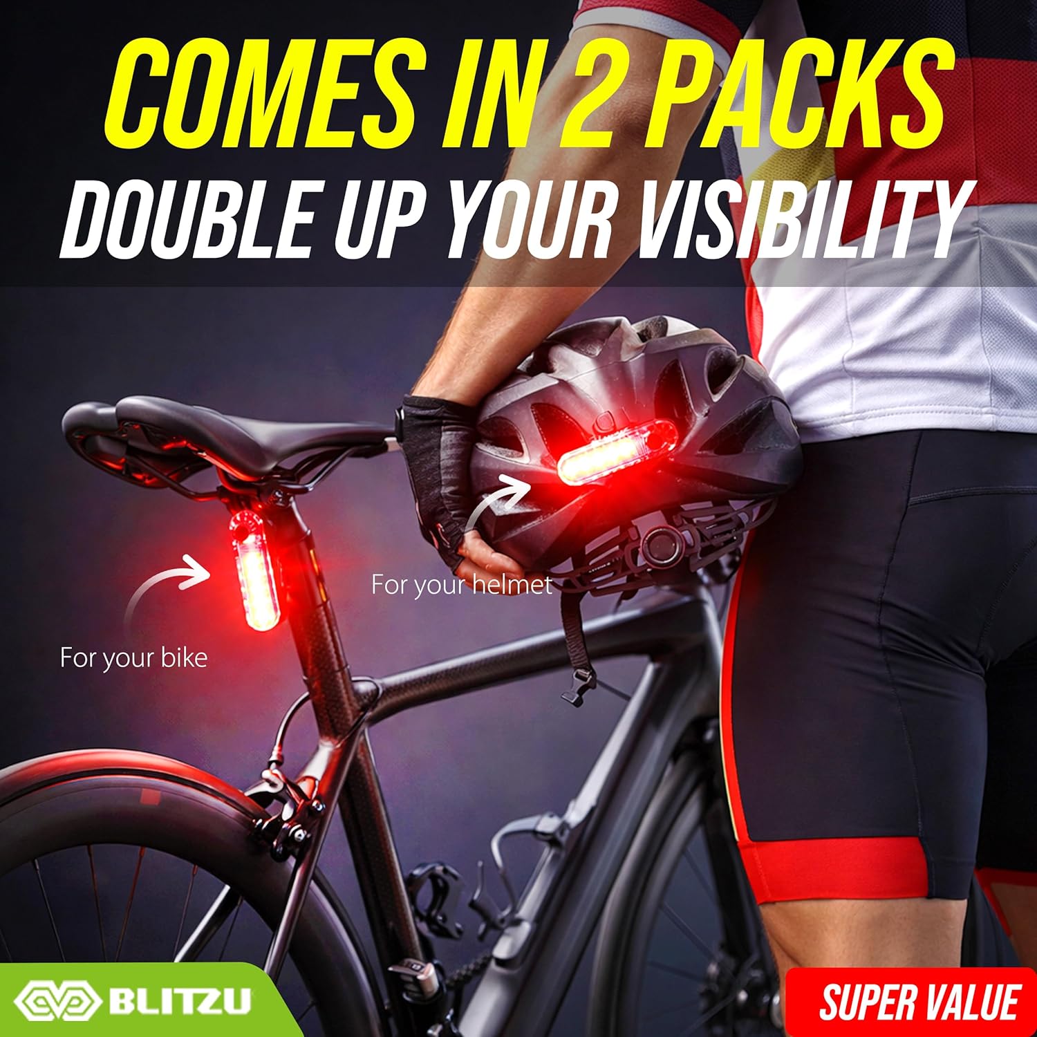 BLITZU USB-C Rechargeable Bike Tail Light 2 Pack